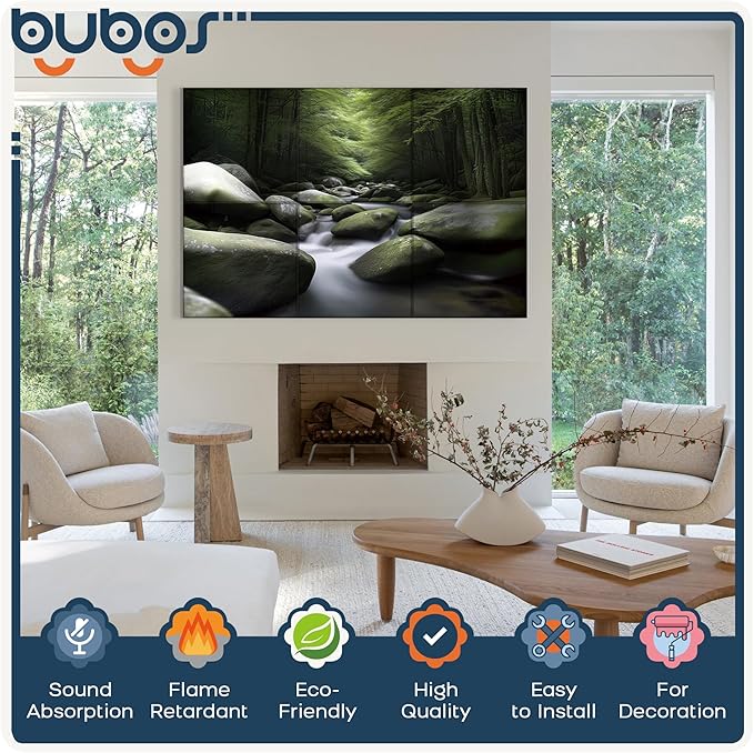 BUBOS 6 Pack Art Acoustic Panels Soundproof Wall Panel,70.8X47.2 Inches Large Sound Absorbing Panel,Self-Adhesive Decorative Acoustical Wall Panels, Acoustic Treatment for Home（Ancient Green）