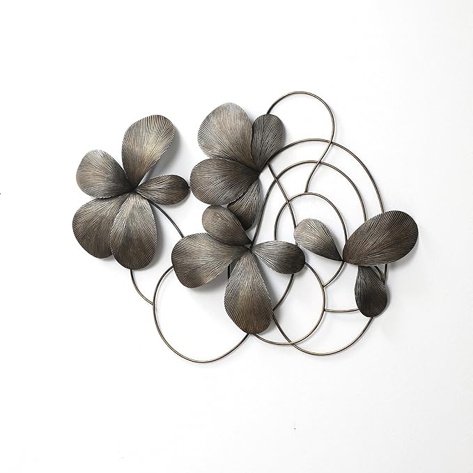 LuxenHome Metal Art Wall Decor, 42" Wide Dark Gray Abstract Metal Floral Accent Decor, Horizontal Wall Art Iron Artwork, Hanging Sculptures for Home, Living Room, Bedroom, Kitchen, Office