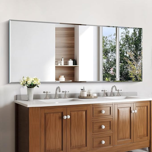 KOCUUY Beveled Mirror, 60x24 Inch Large Frameless Bathroom Mirror for Over Sink, Upgraded Shatterproof Beveled Unframed Design Mirror for Bathroom, Bedroom, Hang Horizontal/Vertical