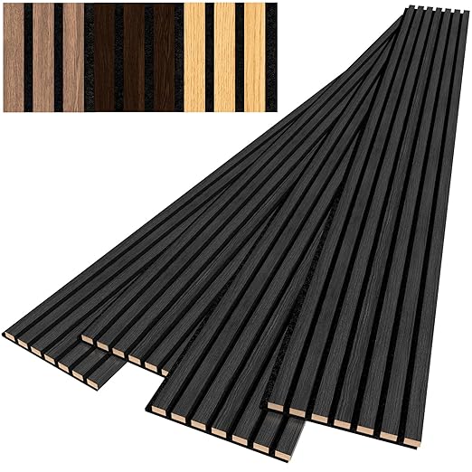 4 PCS Wood Slat Wall Panels, 92.5 x 11 Inch Sound Proof Panels for Walls, Wood Wall Panels for Interior Wall Decor for Home, Office, Studio (Matte Grey)