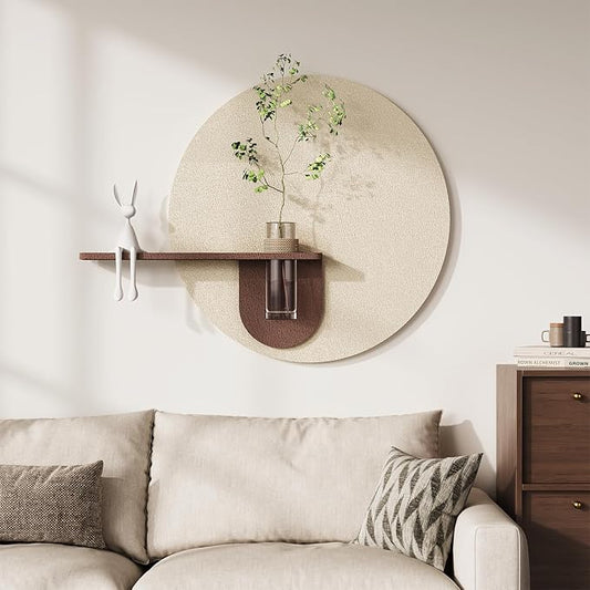 3D Textured Neutral Abstract Wall Art with Vase, Modern Minimalist Round Paintings Artwork for Walls, Boho Cream Geometric Wall Decor for Living Room, Hallway, Dining Room, Bedroom, Office, 24x31 Inch