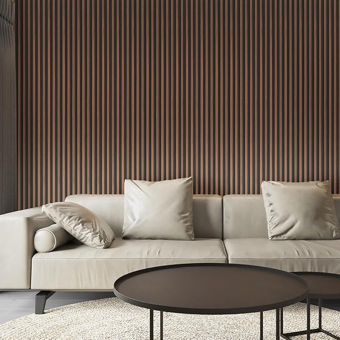 Art3d 8-Pack WPC Wood Slat Wall Panel for Interior Décor, 3D Wood Fluted Acoustic Wall Paneling for Living Room Bedroom Home & Office Accent Decor - 96 x 6 Inch Walnut