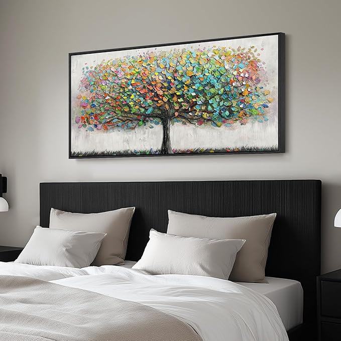 Large Framed Tree of Life Colorful Wall Art, Modern Canvas Prints Paintings Artwork for Walls, Bright Big Tree Pictures for Living Room Fireplace Dining Room Bedroom Office Wall Decor 30x60 Inch