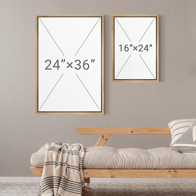 MUDECOR Framed Wall Art Print Set Misty Horizon Minimalist Foggy Mountain Landscape in Soft Neutral Tones Illustrations Realism Decorative for Living Room, Bedroom, Office - 16"x24"x3 Natural