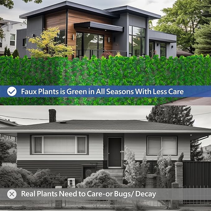 Artificial Ivy Fence, 80 in x 35 in Artificial Hedge Wall for Outdoor and Indoor, Ivy Vine Leaf Hedges Fence Panels for Patio, Balcony, Garden, Backyard Green Wall Decor, 4 Pieces