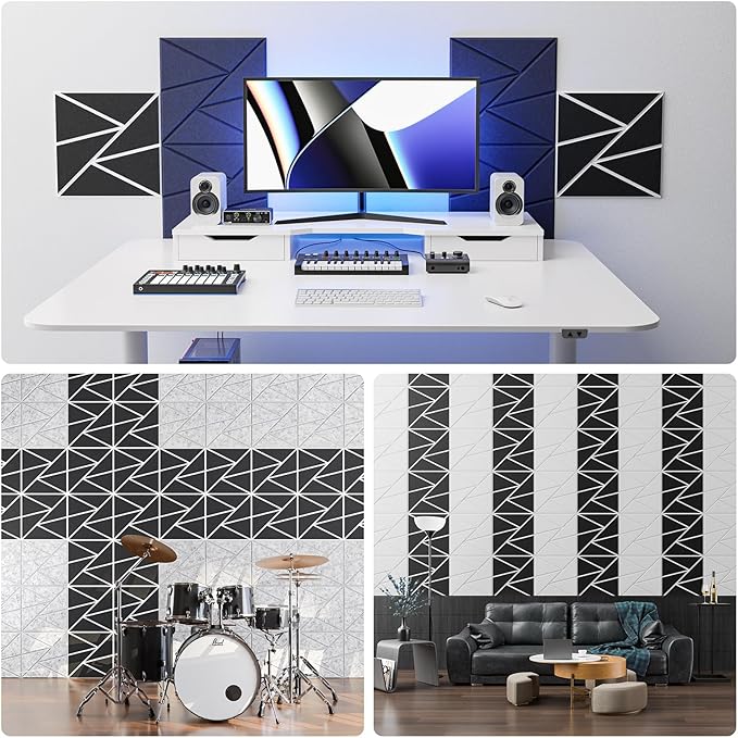 22 pack Acoustic Panels With Self-Adhesive, 12"X 12"X 0.4"Sound Proof Foam Panels, Sound Panels High Density, Soundproof Wall Panels for Home Studio Office- WhiteBase + BlackFace V1