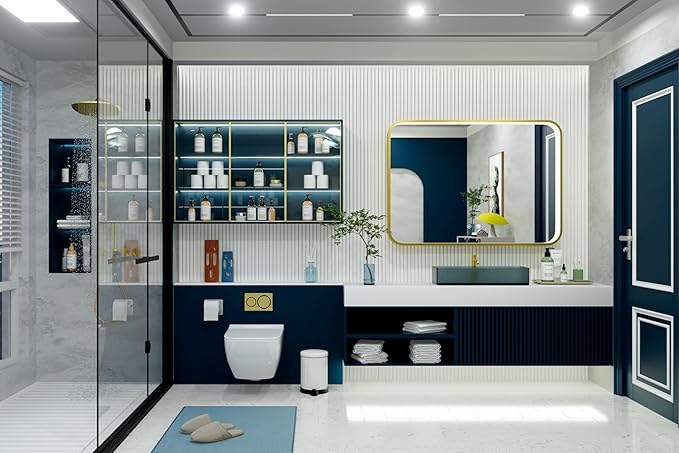 48x36 Inch Gold LED Bathroom Mirror with Lights, 3000K/4500K/6000K, Wall Mounted Lighted Vanity Mirrors for Bathroom, Memory Funtion, Stepless Dimmable, Anti-Fog, Horizontal/Vertical