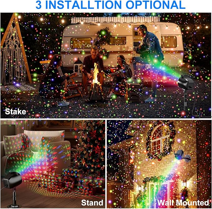 Christmas Laser Projector Light Outdoor, RGB 3 Colors Laser Lights with 24 Patterns, IP65 Waterproof Star Projector Firefly Moving Lights Show Decor for Garden Yard Christmas Halloween Holiday Party