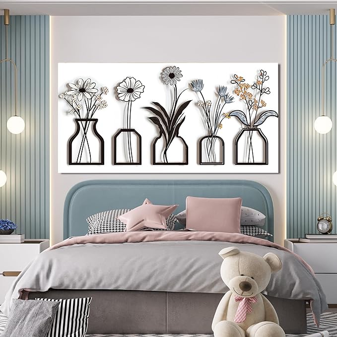 Canvas Wall Art Decor Large Modern Black and White Wall Art Decoratiions Abstract White Flower Wall Art Prints Large Art Work for Wall Decor Pictures for Living Room Home Office Decor 29" X 58"