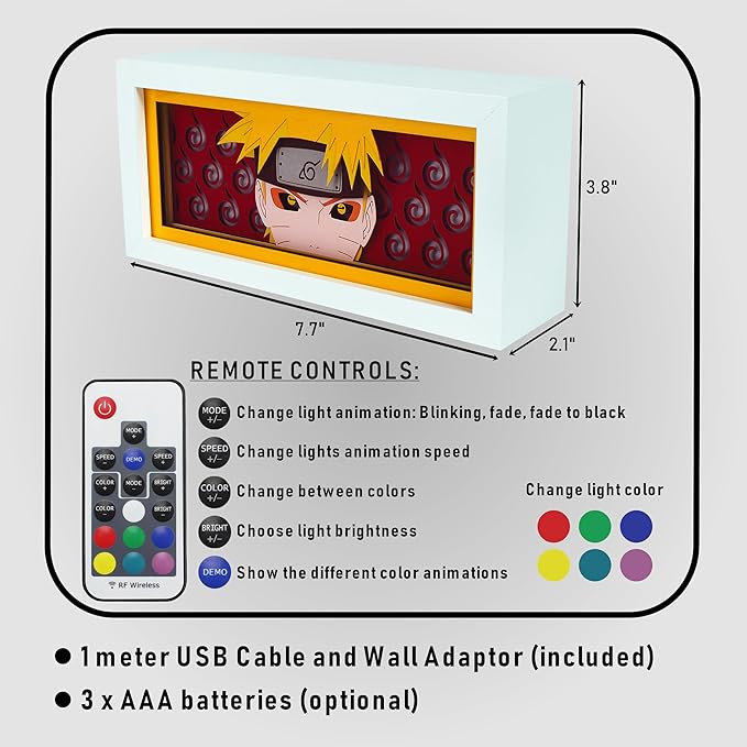 Anime LED Light Box, Manga Shadow Box Frame, Anime Paper Cut Light Box, Table Lamp for Anime Enthusiasts, RGB Multi Color Light, Night Light for Room Decor, Unique Anime Desk Decor (Naruto Uzu)