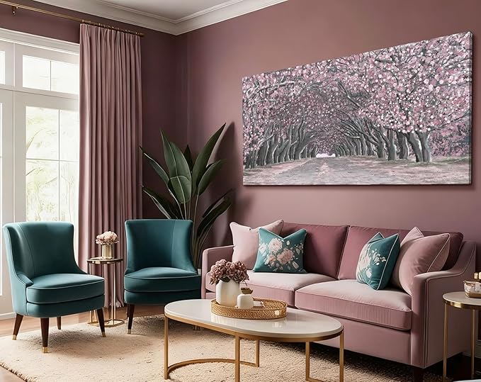 Nicetop Oversized Wall Art for Living Room – Pink Abstract Cherry Blossom Tree Tunnel Canvas Print Extra Large Romantic Spring Landscape Artwork Forest Picture Bedroom Girls Women Room Decor 58x29Inch