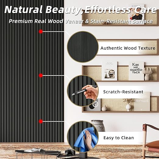 Casaphoria Acoustic Wall Panels, 2 PCS 47.2"x23.6", Wood Slat Wall Panels for Home Office & Accent Walls, Black