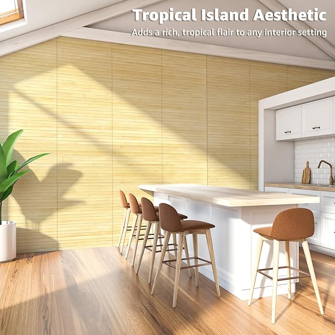 Art3d Natural Bamboo Wall Panel for Interior Wall Decor, Renewable Pole Wrap Wainscoting Paneling for Wall Ceiling Furniture Cabinet Office, 12 x 96 Inch - Raw