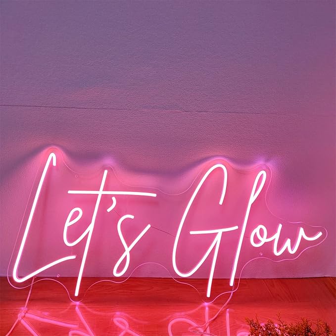 Let's Glow Neon Sign Pink Led Neon Light Glow Neon Word Sign USB Powered Acrylic Letters Led Wall Decorative Lights for Bedroom Party Wedding Birthday Bar Hotel Anniversary Dorm, 24*11.7 inches