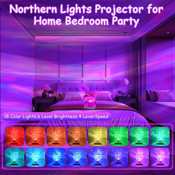 Lumena Lamp Ocean, 18 Colors Northern Lights Projector with Remote, 30 Lighting Modes Ocean Wave Light Galaxy Projector, Ambient Lighting Room Decor Water Light for Teen Girls