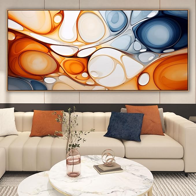 KLAKLA Orange and Blue Abstract Wall Art - Modern Picture Artwork for Wall Decor Frame Wall Art for Living Room Office Bedroom