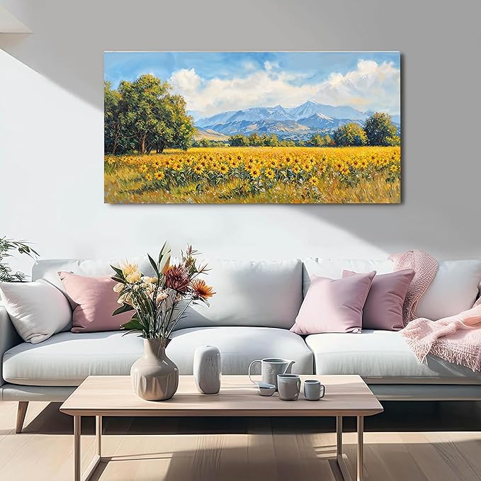 Canvas Wall Art Decor Wall Art Pictures for Living Room Canvas Art Wall Decor Mountain Wildflowers Wall Art Prints Summer Landscape Artwork for Walls Bedroom Home Aesthetic Wall Art Decor 20" X 40"