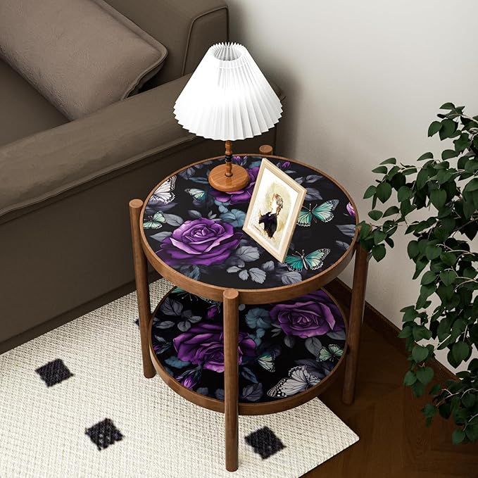 Black Foral Wallpaper Peel and Stick Dark Purple Rose Contact Paper 17.4" x 393", Waterproof Self-Adhesive Flower Butterfly Wall Paper for Bedroom Countertop Desk Cabinets Decor Renter Friendly