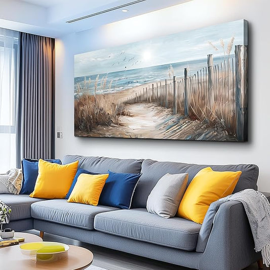 KELIYUAN Wall Art For Living Room Canvas Wall Decor For Bedroom Ocean Sand Dunes Grass Landscape Paintings Office Canvas Art Prints Pictures Artwork Ready To Hang Bathroom Home Decorations 20"x40"