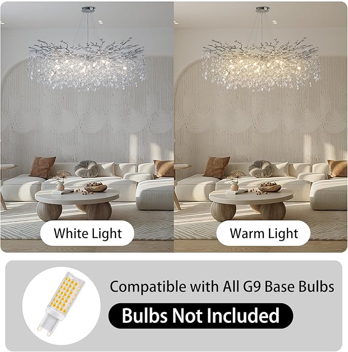 47" Silver Crystal Chandelier, 18-Light Modern Tree Branch Chandelier, Luxury Round K9 Crystal Raindrop Chandeliers for Dining Room, Living Room, Foyer, Entryway, Bedroom, Contemporary Light Fixture