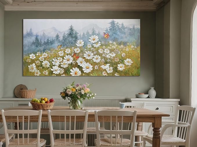 Arjun Flower Wall Art Daisy Painting Textured Paintings, Canvas Art Wall Decor, Extra Large Wall Art for Bedroom, Daisy Art Large Paintings for Living Room Home Office Dining Room 58"x29"