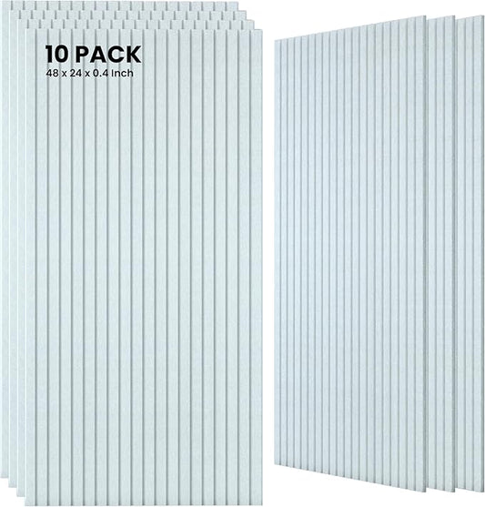 10 Pack Large Acoustic Panels,48 x 24 x 0.4 Inch Sound Proof Foam Panels for Walls，Premium Noise Dampening Panels,Sound Panels for Media Room, Office and Studio,White