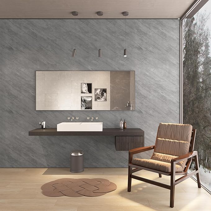 31"×354" Large Size Wide Thick Grey Concrete Wallpaper Peel and Stick Removable Grey Concrete Cement Contact Paper Matte Textured Wall Sticker for Bedroom Bathroom Garage Coffee Room Walls