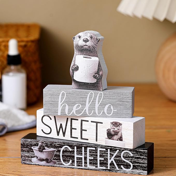 4 Pcs Otter Bathroom Decor Farmhouse Otter Bathroom Decoration Western Hello Sweet Cheeks Table Centerpiece Christmas
