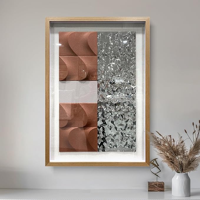 BrightA 3D Wood Wall Art Modern Style Sandstone Relief Painting Stainless Steel Water Ripple Painting Decorative Space Textural Art Office Wall Art 27.5"x39.4"