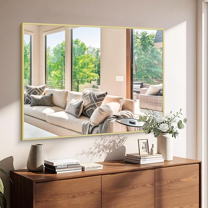 KOCUUY Gold Mirror, 48"x36" Large Gold Bahtroom Mirror for Over Sink, Metal Frame Rectangle Mirror with Modern Design for Bathroom, Living Room, Farmhouse, Entryway, Hang Horizontal/Vertical