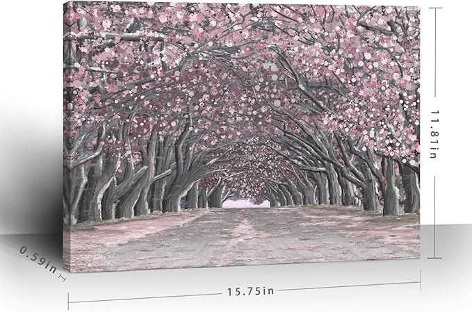Nicetop Pink Wall Art–Abstract Floral Trees Artwork Canvas Print Romantic Cherry Blossom Nature Forest Path Archway Landscape Picture Decor for Bedroom Girls Room Bathroom, 16x12 Inch