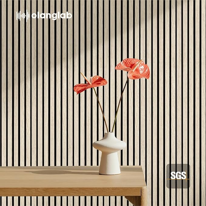 Olanglab Wood Slat Wall Panels 4 Pack, Wooden Acoustic Wall Panels, 94.5"x12.6" Each 3D Wall Panels for Interior Wall Decor (Light Oak-Extendo Trio)