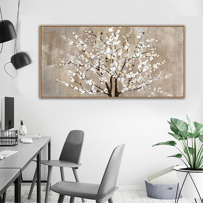 arteWOODS Framed Canvas Wall Art Plum Blossom Flowers Canvas Pictures for Living Room Bedroom Wall Decor Abstract Elegant Floral Canvas Art Prints Artwork Home Office Wall Decoration 29" x 58" Natural