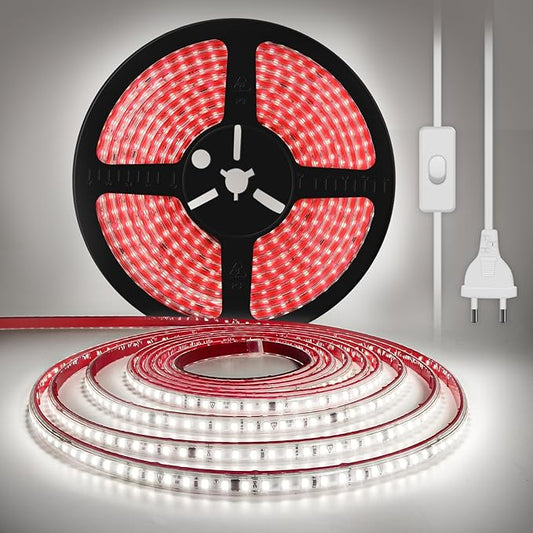 LED Strip Lights 32.8 Foot AC 110V LED Lights Cuttable Rope Light Adhesive Flexible Tape Lighting 10M 6000K Cold White IP67 Waterproof for Kitchen Cabinet Lighting