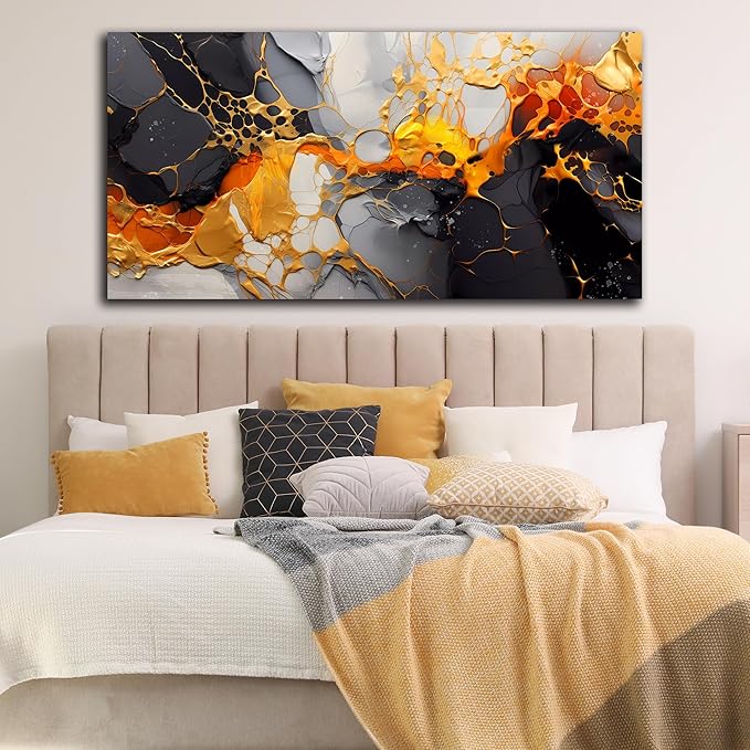 Abstract Canvas Wall-Art Living Room - Black and White Wall Art - Marble Wall Art for Bedroom Office Pictures 24" x 48"