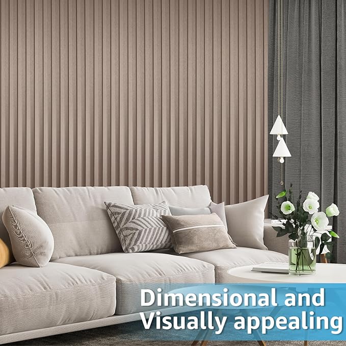 Art3d 8 Pack 104" x 6.7" Slat Wall Paneling, Glossy Metal Finish WPC 3D Wall Panels, 3D Panels for Interior Wall Decor, Living Room, Bedroom - Textured Brown