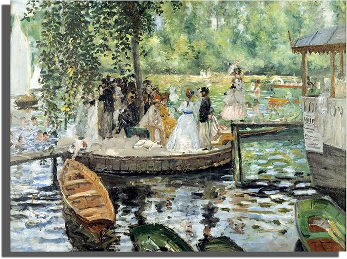 OKRA La Grenouillere By Pierre Auguste Renoir Canvas Wall Art - Classic Riverside Landscape Oil Painting - Famous Impressionist Paintings - Home Decor for Bedroom Living Room Kitchen - Unframed