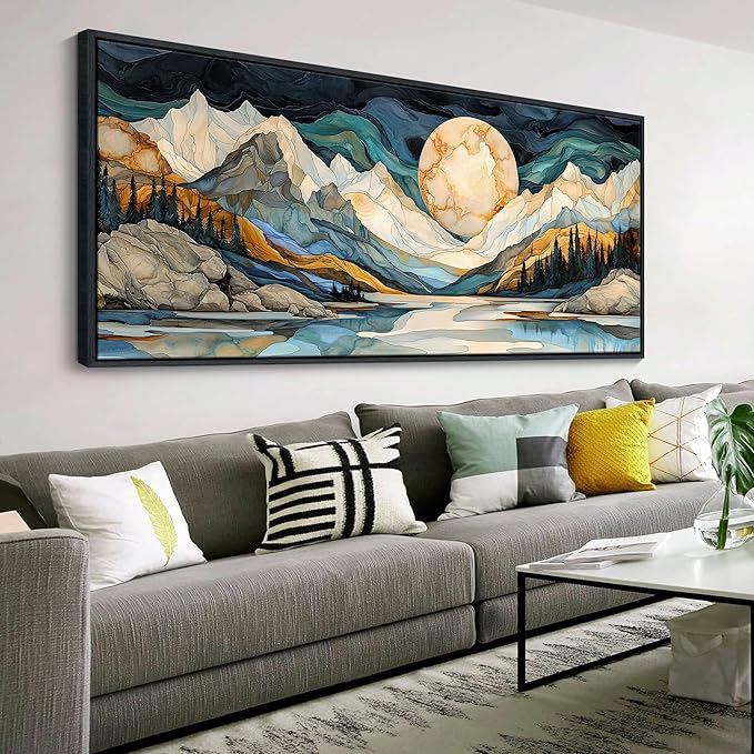 JEAWA Framed Canvas Wall Art - Extra Large Abstract Painting Decor, Textured Mountain Pictures as Gifts for Friends, Modern Art Prints for Bedroom Living Room Office Home Decoration, 31.5x70 IN