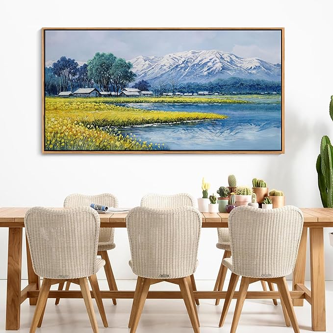Landscape Wall Art - Japanese Mountain Nature Canvas Artwork for Living Room, Rustic Wall Art, Country Wall Decor, Farmhouse Paintings, Yellow Scenery Wall Pictures for Bedroom 24×48IN