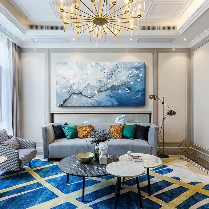 Nicetop Extra Large Canvas Art Wall Decor - Plum Blossom Art Prints - Oversized Abstract Sky Ocean Floral Botanical Artwork, Big Wall Picture Modern Coastal Home Bedroom Living Room Office 58x29 Inch