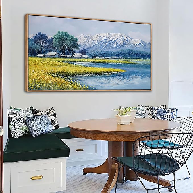 Landscape Wall Art - Japanese Mountain Nature Canvas Artwork for Living Room, Rustic Wall Art, Country Wall Decor, Farmhouse Paintings, Yellow Scenery Wall Pictures for Bedroom 24×48IN