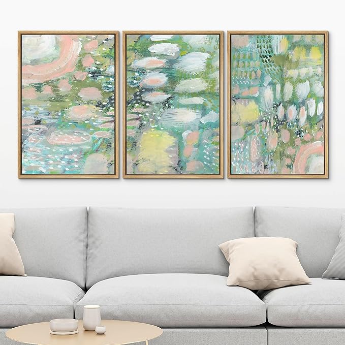 MUDECOR Framed Wall Art Print Set Vibrant Textured Abstract Multi-Colored Illustrations Modern Art Boho Decorative Colorful Chic for Living Room, Bedroom, Office - 24"x36"x3 Natural