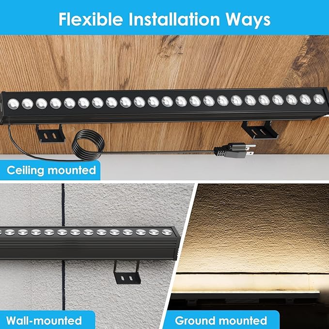 72W LED Wall Washer Light Bar, 3.2FT 4000K Neutral White Outdoor Wall Washer Lights, 120V Waterproof IP67 LED Light Bar for Outdoor (2 Pack)