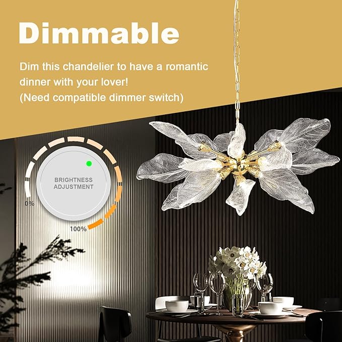 Modern Crystal Leaf Chandelier D31.5'' for Dining Room, Bedroom, Living Room, Foyer - LED Light Fixture Over Table, Gold-18 Lights, D800-Gold