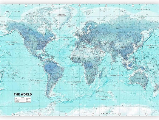 artgeist Wall Mural World Map 138x101 in - XXL Non-Woven Wallpaper Fleece Wall Decor Photo Print Picture Image Design Home Map of The World k-A-0091-a-b