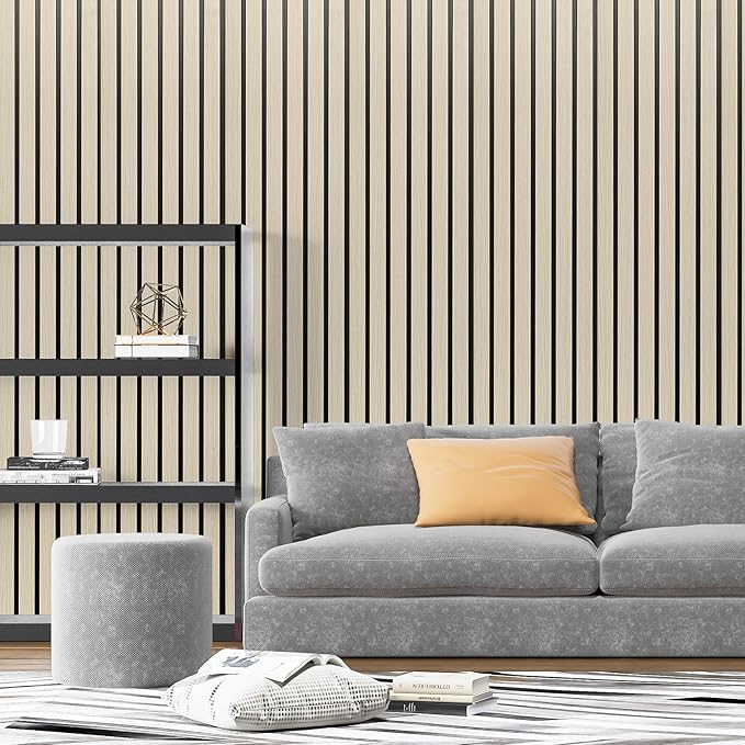 Art3d 4-Pack Glue-On Six-Grid Wainscoting Panel for Interior Wall Decor - 104 x 12 Inch Polystyrene Ultralight Slim Slat Wall Panels for Living Room Bedroom, Oak