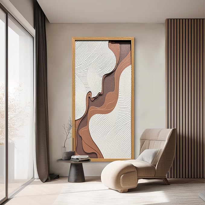 BrightA Creative wood carving relief wave-shaped large-scale wall decoration. Masterful craftsmanship with wooden frame. Suitable for study rooms and entrance halls to enhance the space's style and aesthetic appeal. Artwork hanging piece 23.6"x47.2"