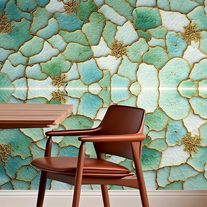Nuxovilar Green Mosaic Hexagon Textured Peel and Stick Wallpaper, 15.75"x39.37", Self-Adhesive Contact Paper, Artistic Tile-Look Design for Bedroom, Living Room and Table Decor