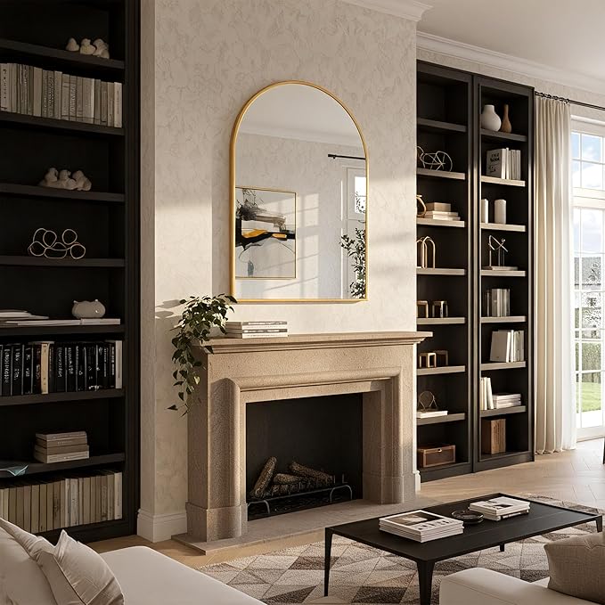 Antok Wall Mirror, 20"x30" Bathroom Vanity Mirror, Anti-Rust HD Tempered Glass, Wall Mounted Mirrors for Living Room, Entryway, Gold Frame, Arched