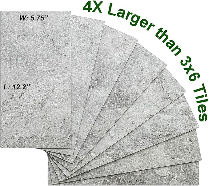 AULIGET 20-Piece Dark Slate Peel and Stick Backsplash Wall Tiles, 6" x 12" PVC Faux Stone Stick on Tiles for Backsplash Kitchen, Bathroom, Laundry Room, Camper, Fireplace
